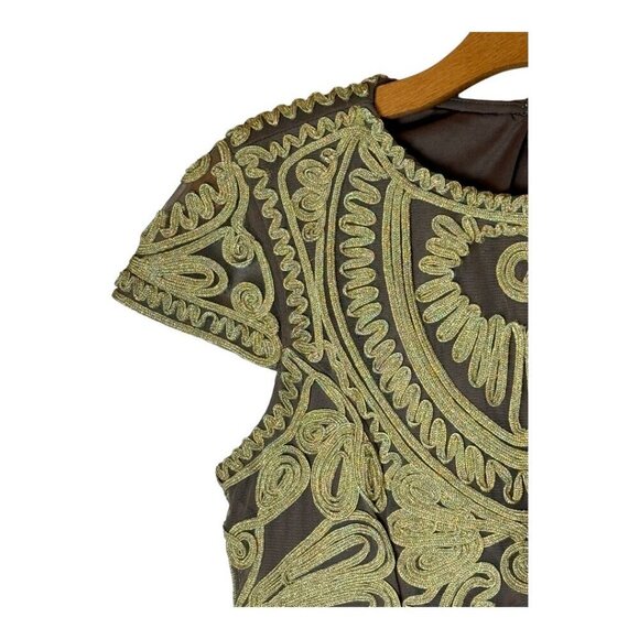 JS Collections Dress Women 6 Gold Cap Sleeve Embroidered‎ Sheath Mini Cocktail - Picture 6 of 11